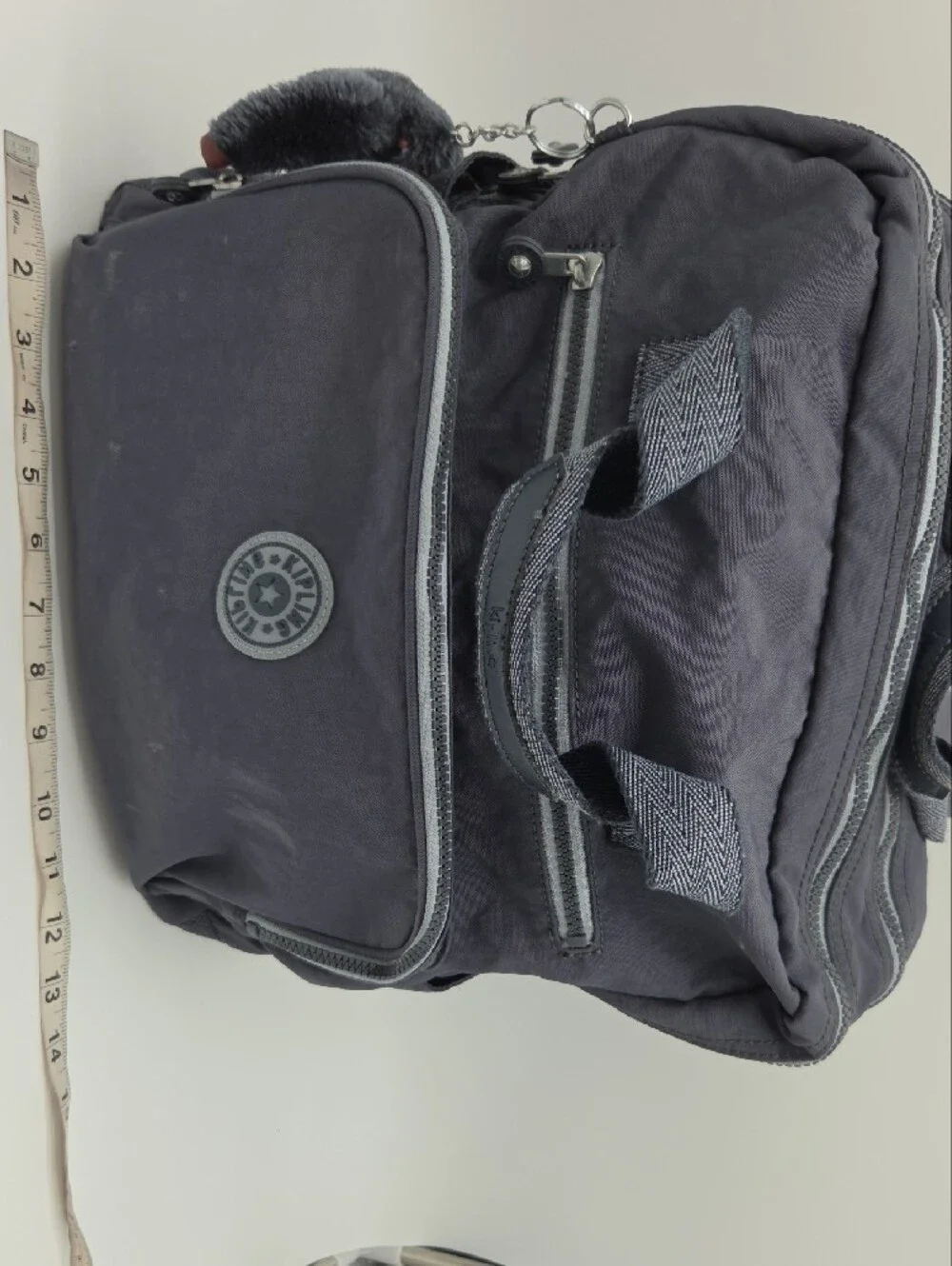 Kipling Gray  Diaper Backpack Bag with Monkey Keychain And Baby Pad